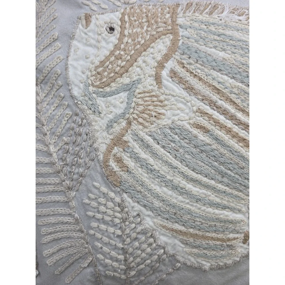 Pottery Barn Throw Pillow Embroidered Fish Shells 2012 18x18
